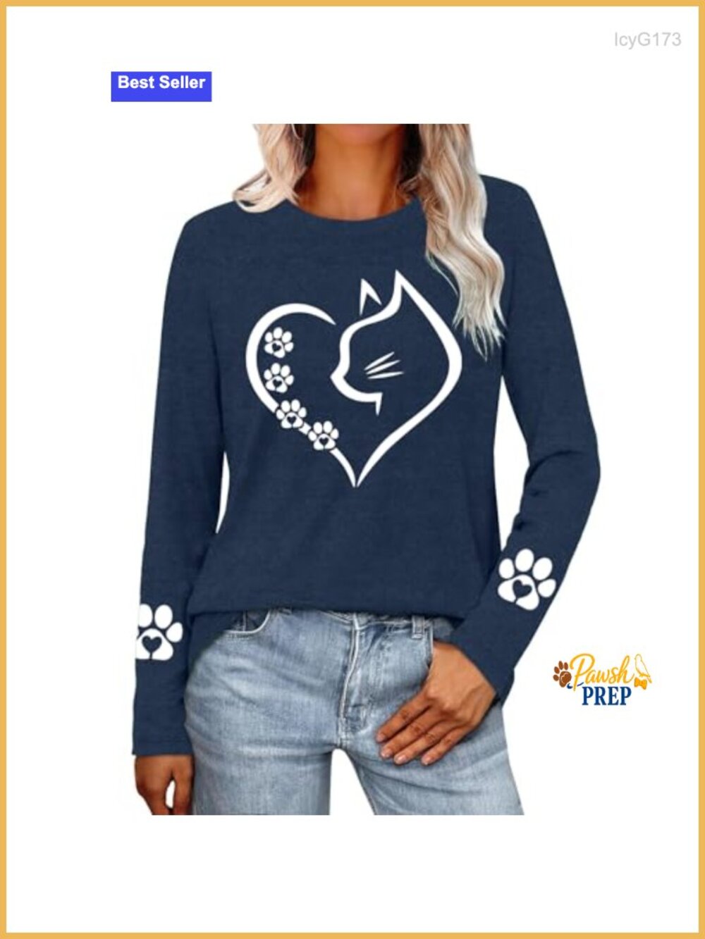 Cat Mom Long Sleeve T-Shirt Heart Paw Crewneck Relaxed Fit Women's Cat Lover Tee